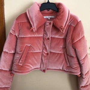 Lovers + Friends cropped velvet puffer jacket
